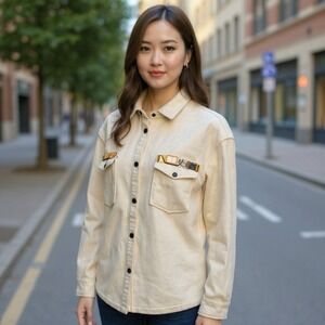 Desigual Wool Mix Cream jacket With Embroidered Beads Women's Small